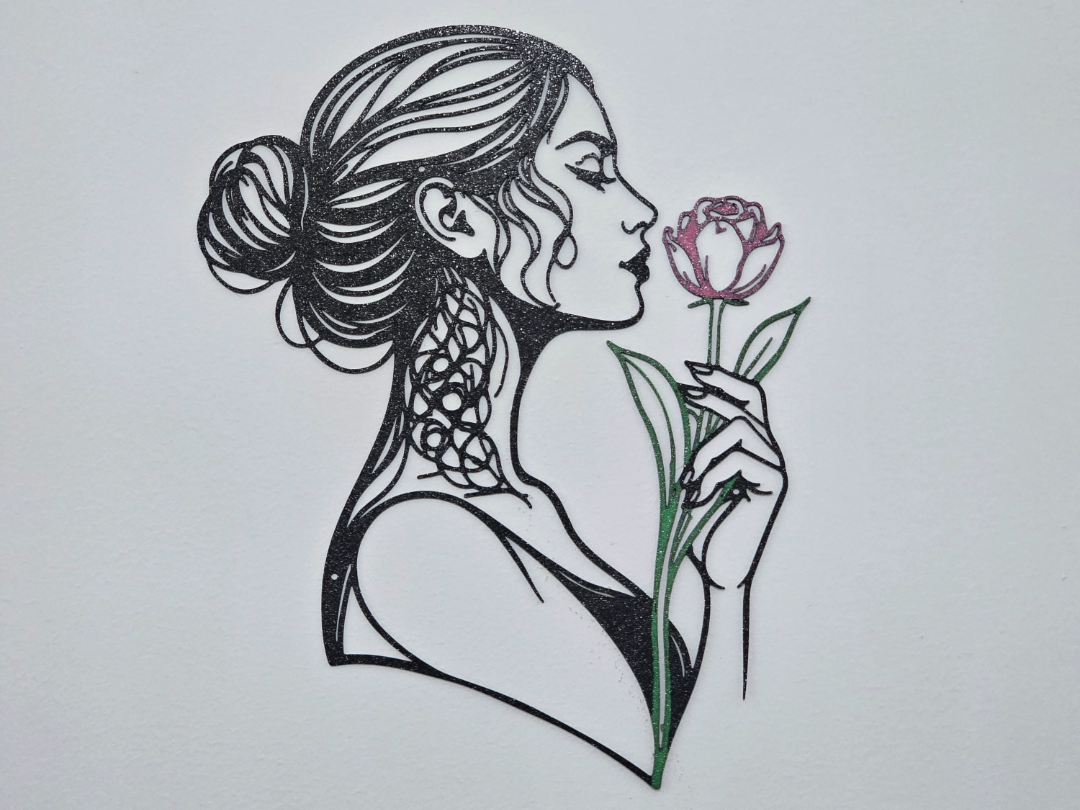 Minimalist female silhouette wall art with tulip