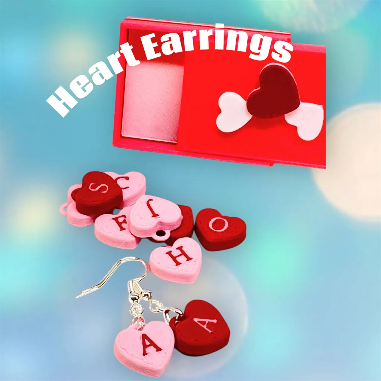 Candy Heart Earrings Initial Letter with box view 2