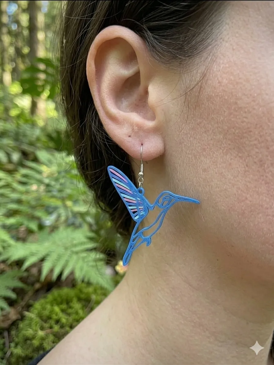 Hummingbird Dangle Earrings (.4mm Nozzle Ready) view 3