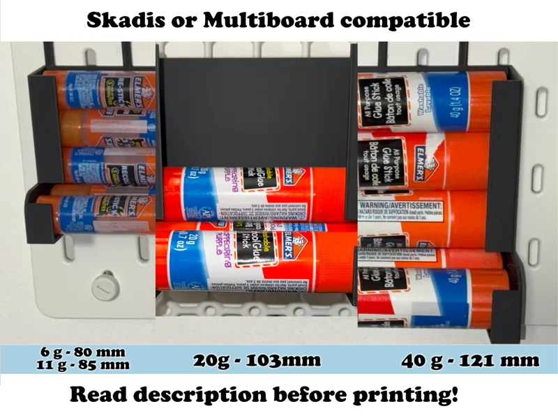 Glue stick holder for Skadis or Multiboard.