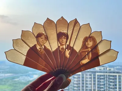 Harry Potter Fan Golden Trio Ron - Harry - Hermione Embossed Folding Fan Poster