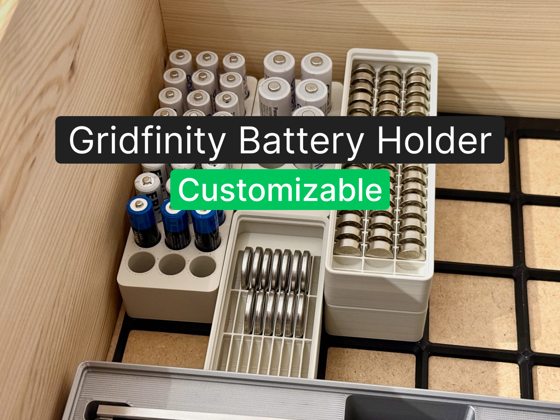 Gridfinity Battery Holder - Parametric