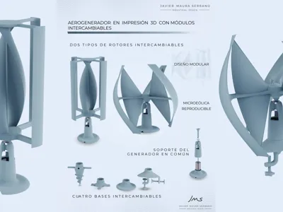 Modular WindTurbine with 2Rotors & 4 Utility Bases