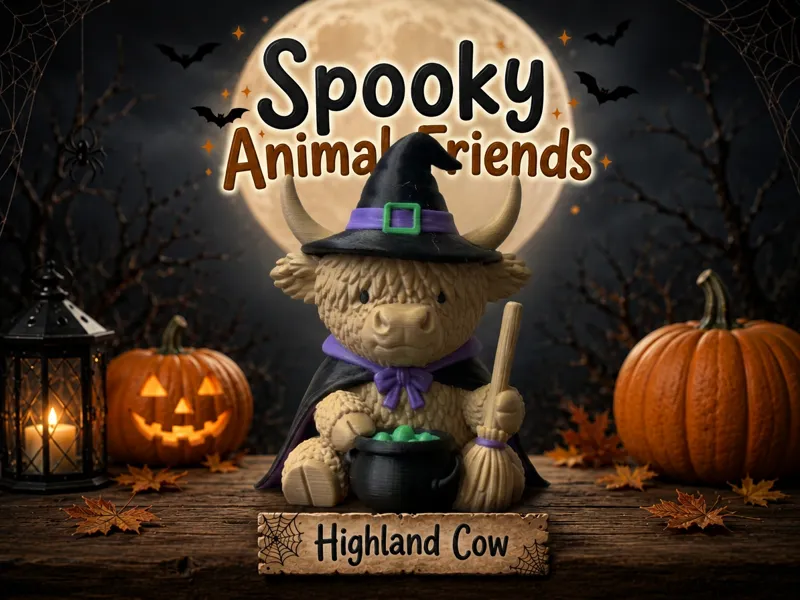 Highland Cow Witch Spooky Animal Friends