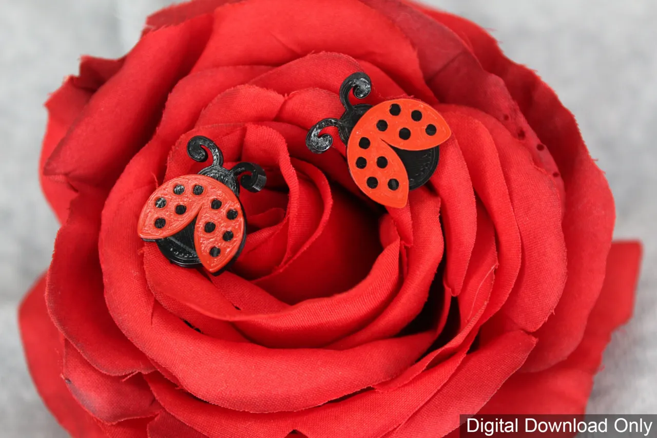 3D Printed Ladybug Stud Earrings Jewelry Gift Idea view 3
