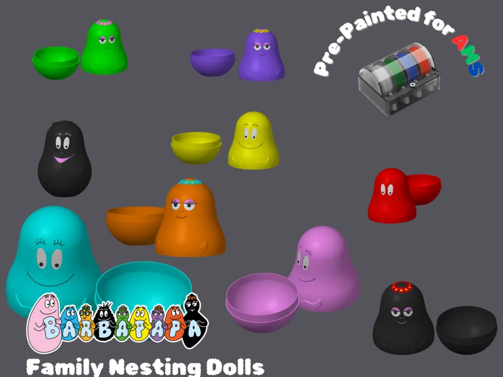 Barbapapa Family Nesting Dolls painted for AMS - Free 3D Print