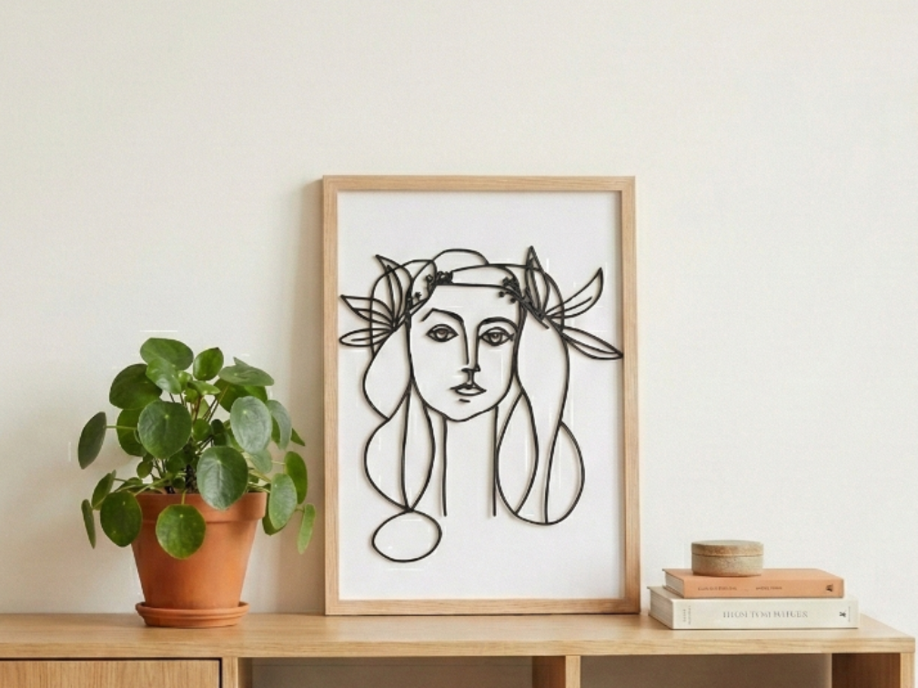 Minimalist Line Art: Woman with Floral Crown