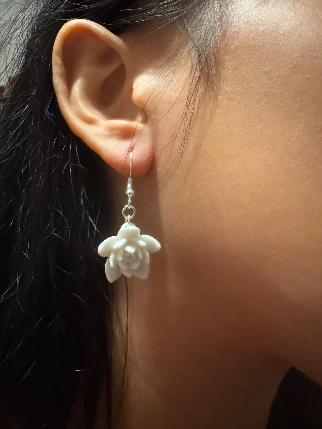 Elegant Lotus Flower Earrings. High-Detail Jewelry view 3