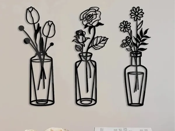 Décoration murale vase à fleurs 2D (lot de 3)