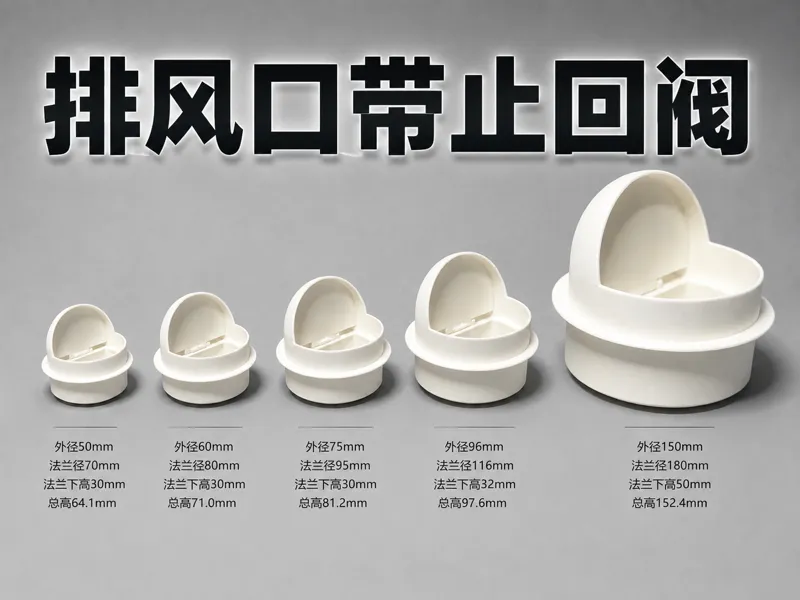 50mm60mm75mm100mm150mm新风系统外排口带止回阀