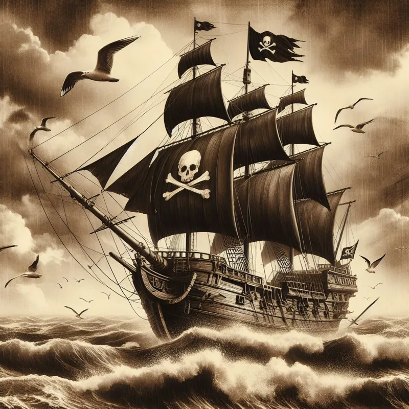 Pirate ship on the high seas