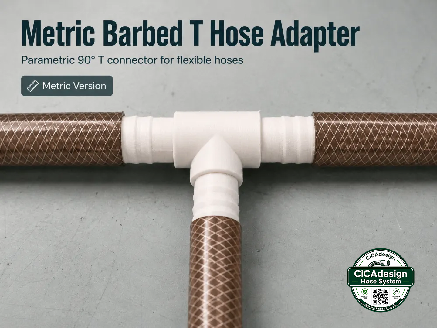 Parametric Barbed T Hose Adapter - Metric Version
