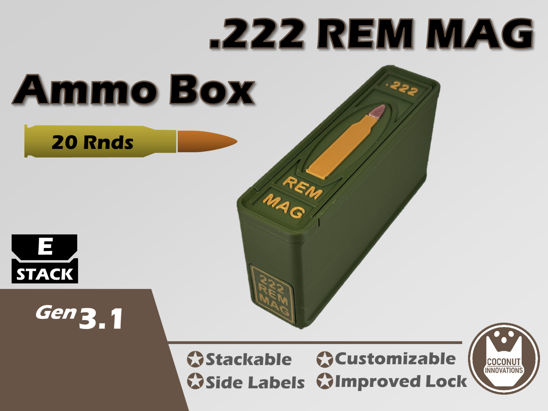 Ammo Storage Box - .222 Remington Magnum - 20 Rnd