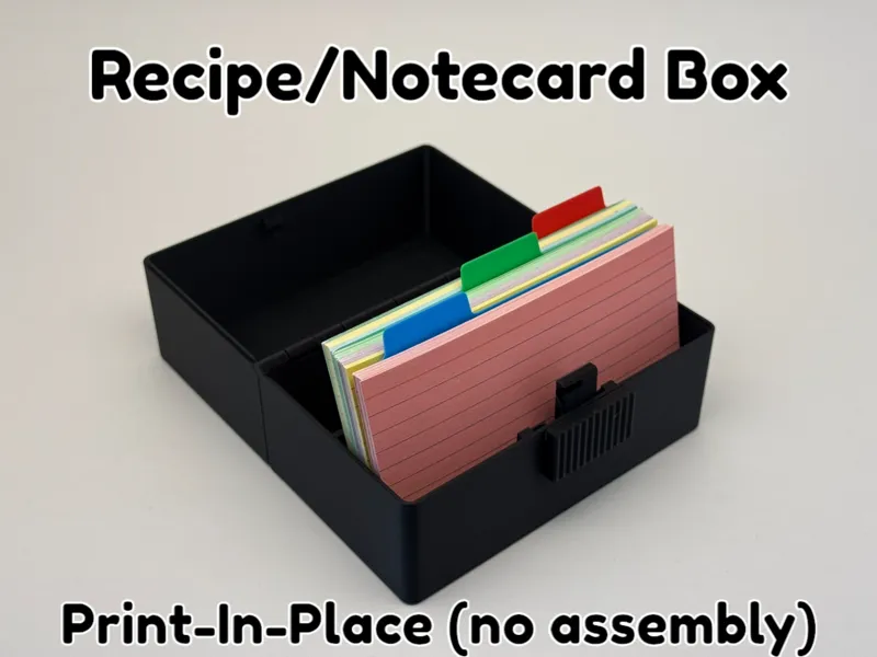 Recipe / Notecard Box (3"x5") with Sliding Latch