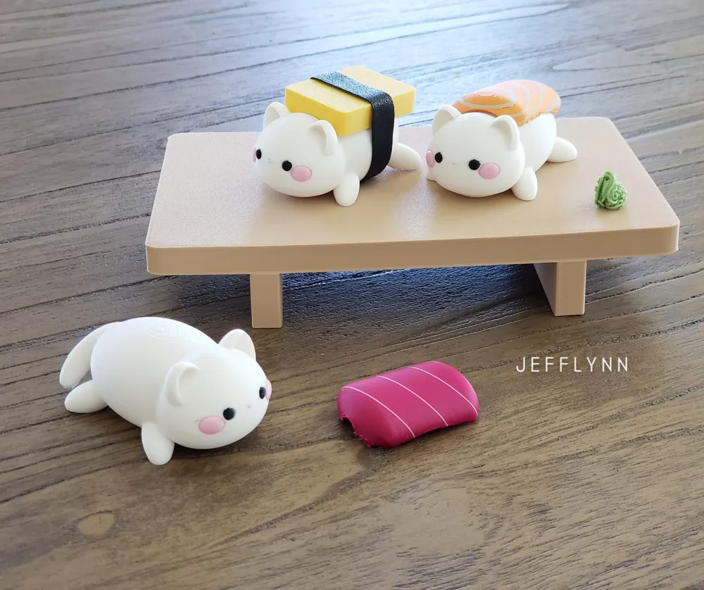 寿司猫/小猫（含盘子） 来自Jefflynn MakerWorld：免费下载3D 模型