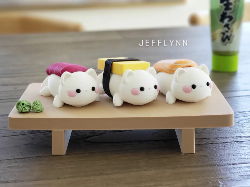 寿司猫/小猫（含盘子） 来自Jefflynn MakerWorld：免费下载3D 模型