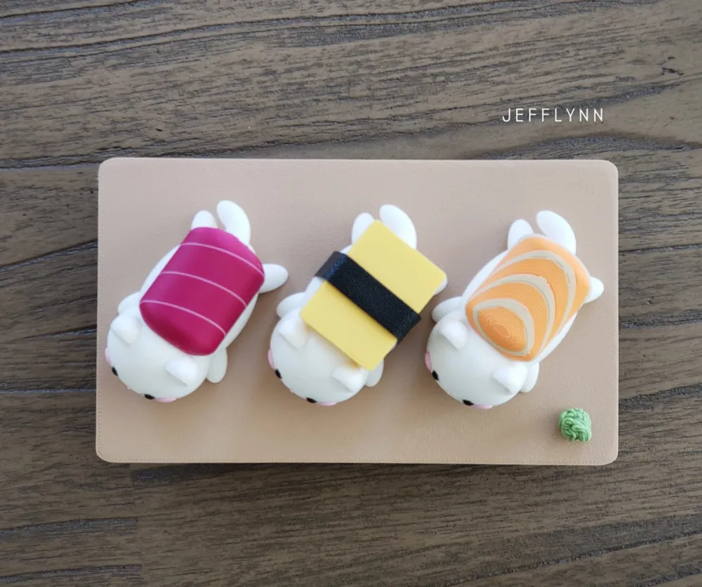 寿司猫/小猫（含盘子） 来自Jefflynn MakerWorld：免费下载3D 模型