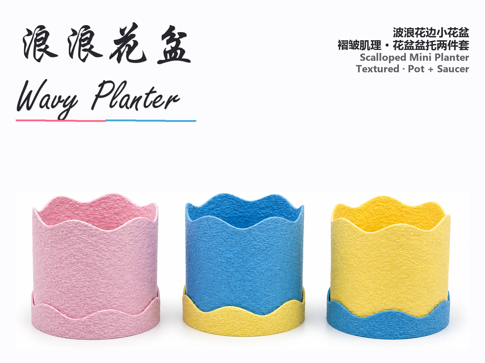 浪浪花盆 — 波浪花边褶皱小花盆（含盆托）
