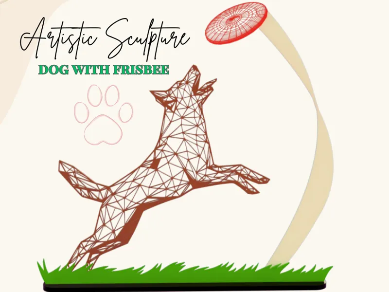 Dog with frisbee - artistic sculpture