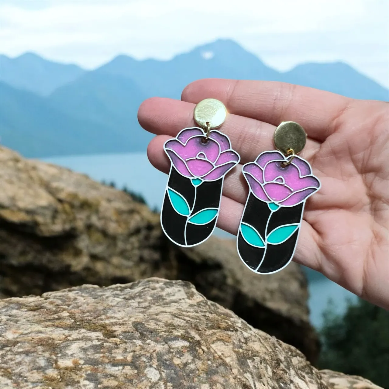 Pendientes flor rosa view 2