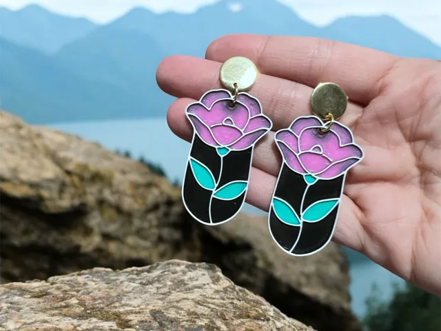 Pendientes flor rosa