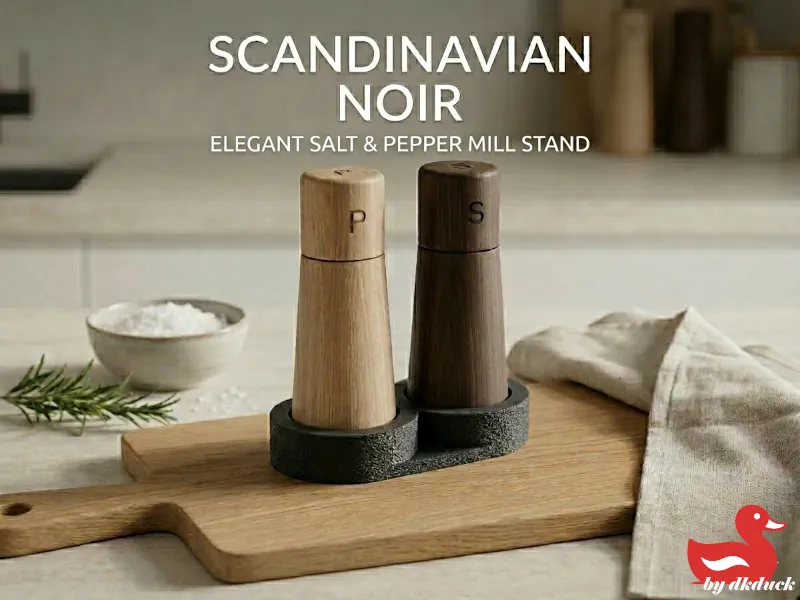 Scandinavian Noir Elegant Salt & Pepper Mill Stand