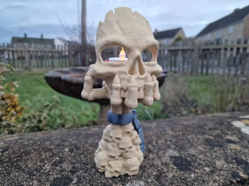 Shackled Skull Hand Candle Stand
