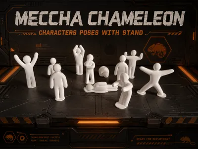 Meccha Chameleon characters poses ( with stand