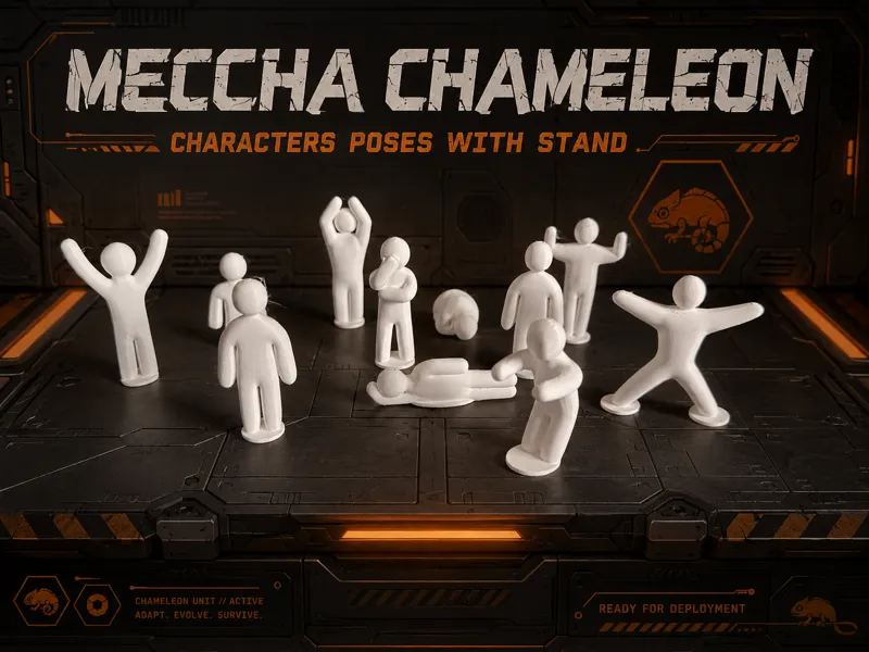 Meccha Chameleon characters poses ( with stand