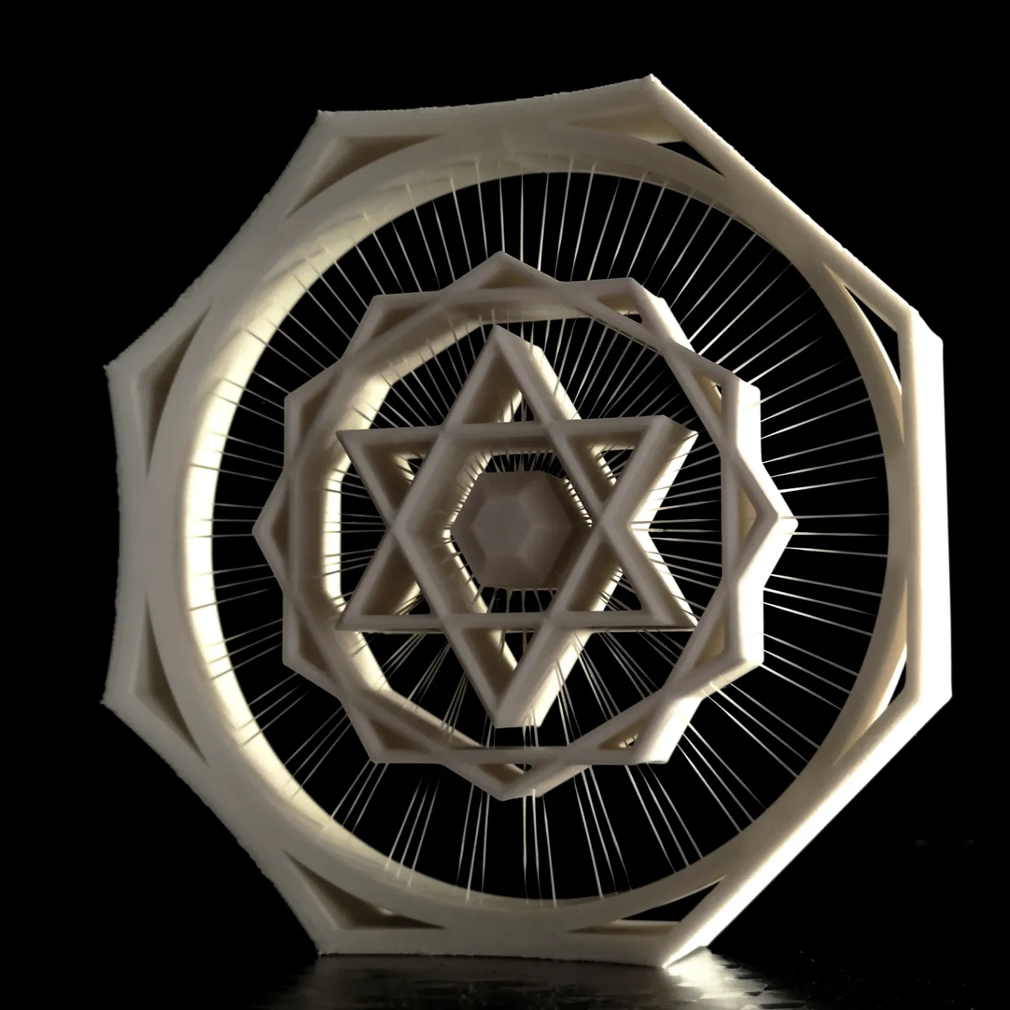 几何悬浮艺术Suspended geometric sun star and moon