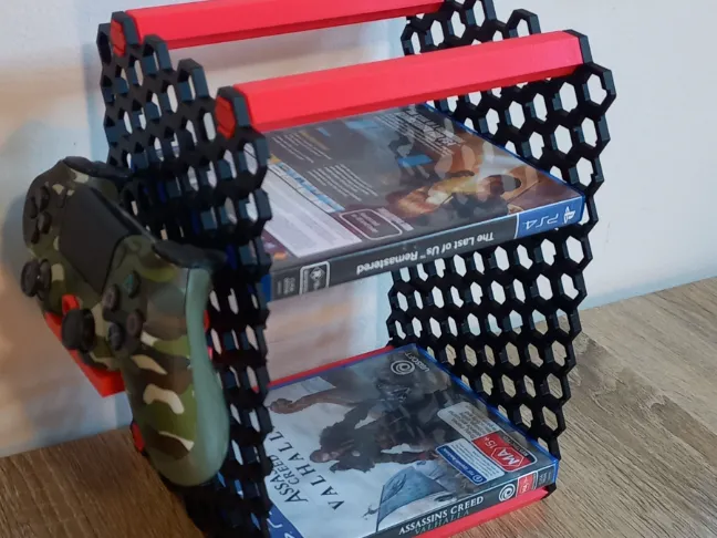 Modular videogames holder with controller holder