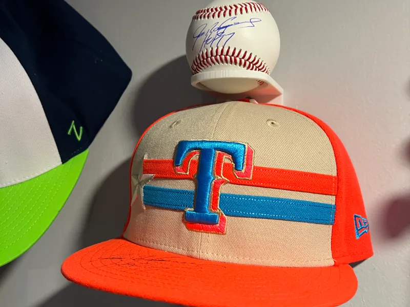 Baseball hat and ball wall hanger