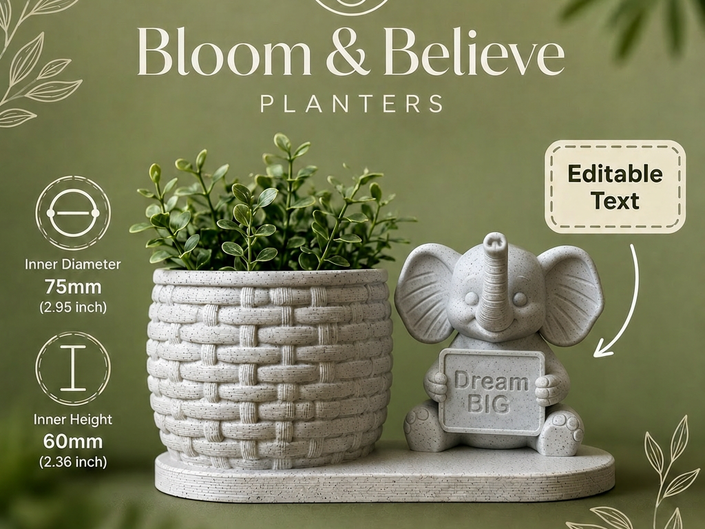 Elephant Bloom & Believe Planter Editable Text