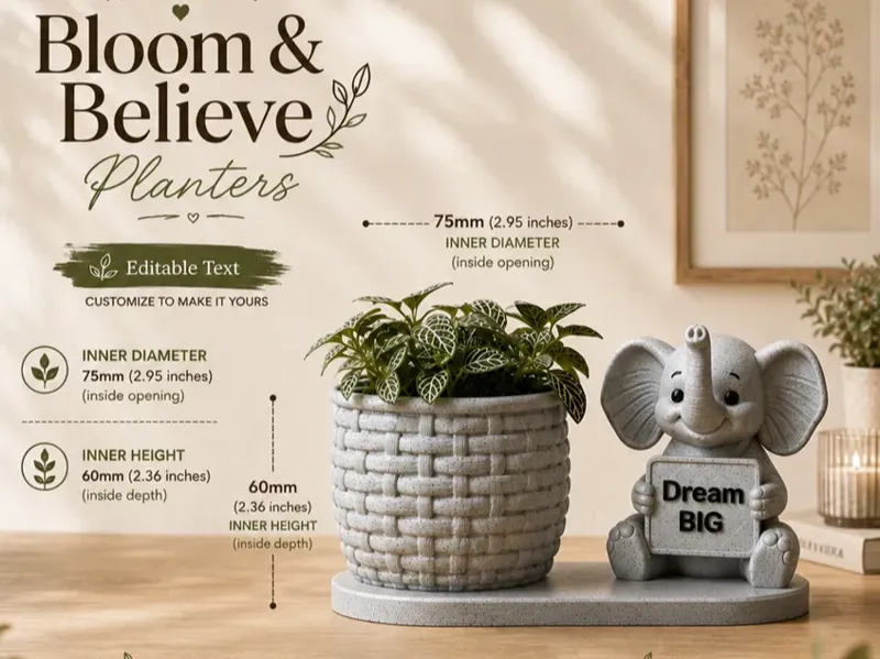 Elephant Bloom & Believe Planter