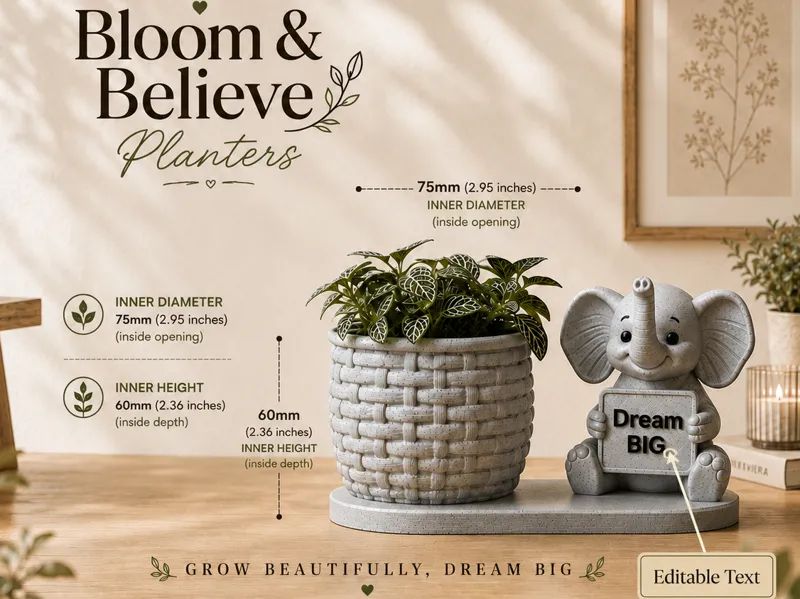 Elephant Bloom & Believe Planter