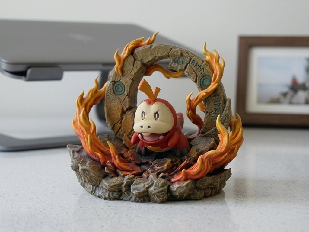 Fuecoco Diorama | Stony Fire | Stylized Miniature