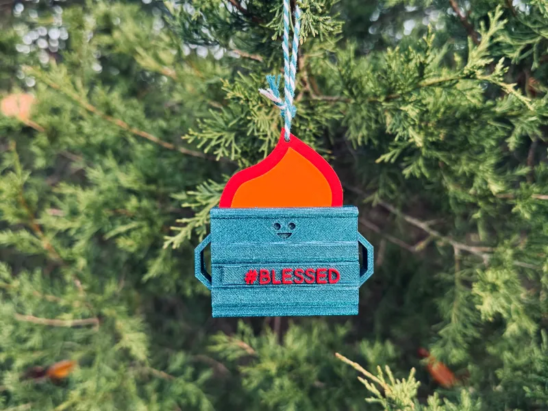 Dumpster fire tree ornament
