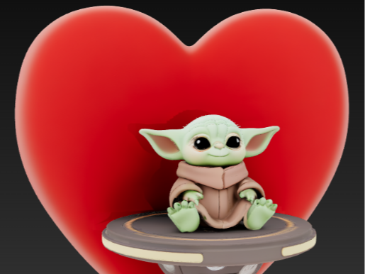 Baby Yoda sospeso con Cuore