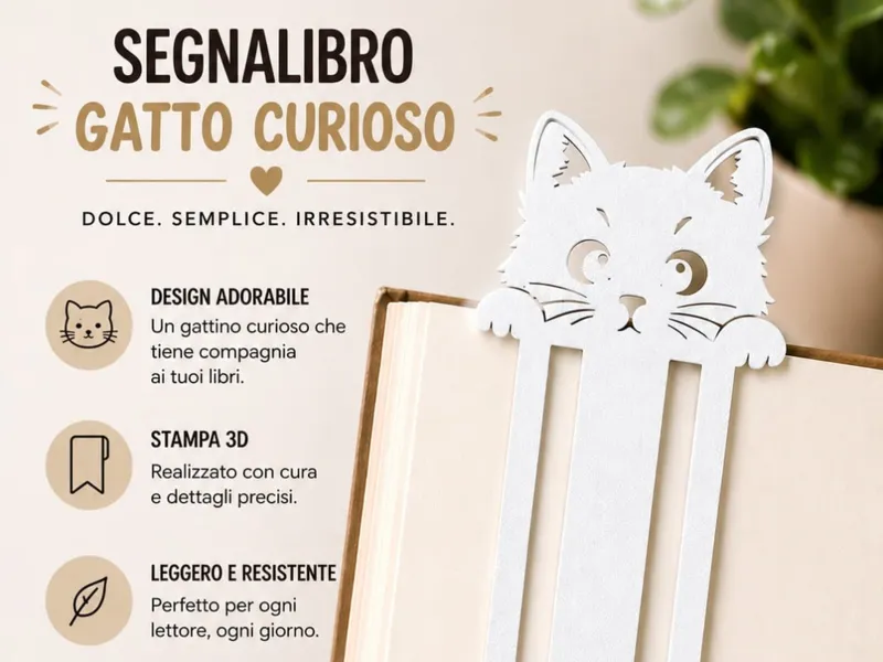 Segnalibro Gatto Curioso Bookmark 3D Cute Minimal