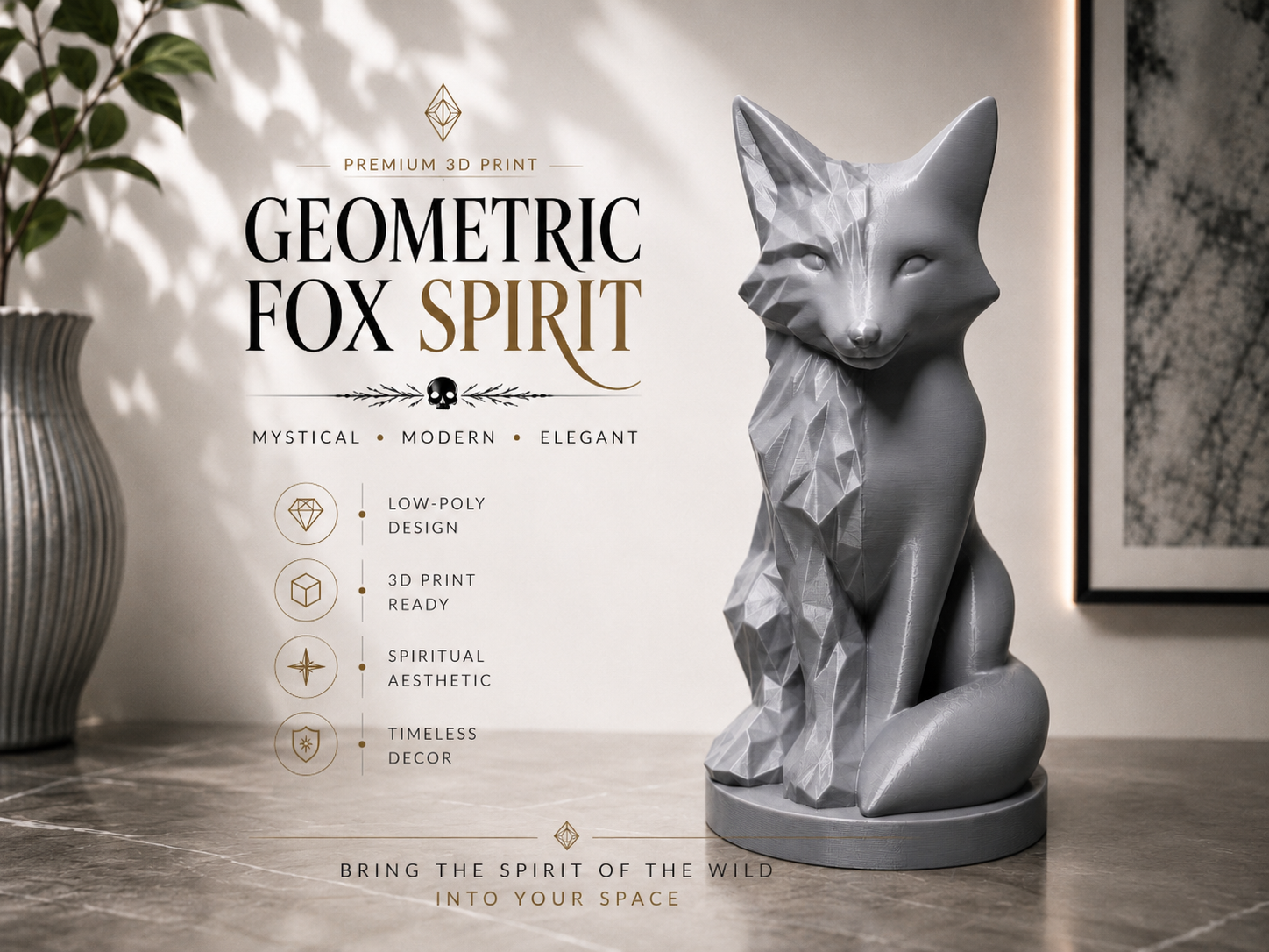 Geometric Fox Spirit – Premium Fox Sculpture