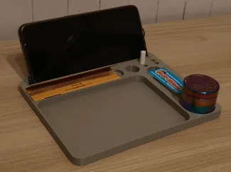 Rolling tray organizer with phone stand