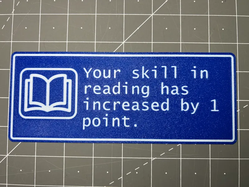 RPG-themed funny sign, Reading Skill