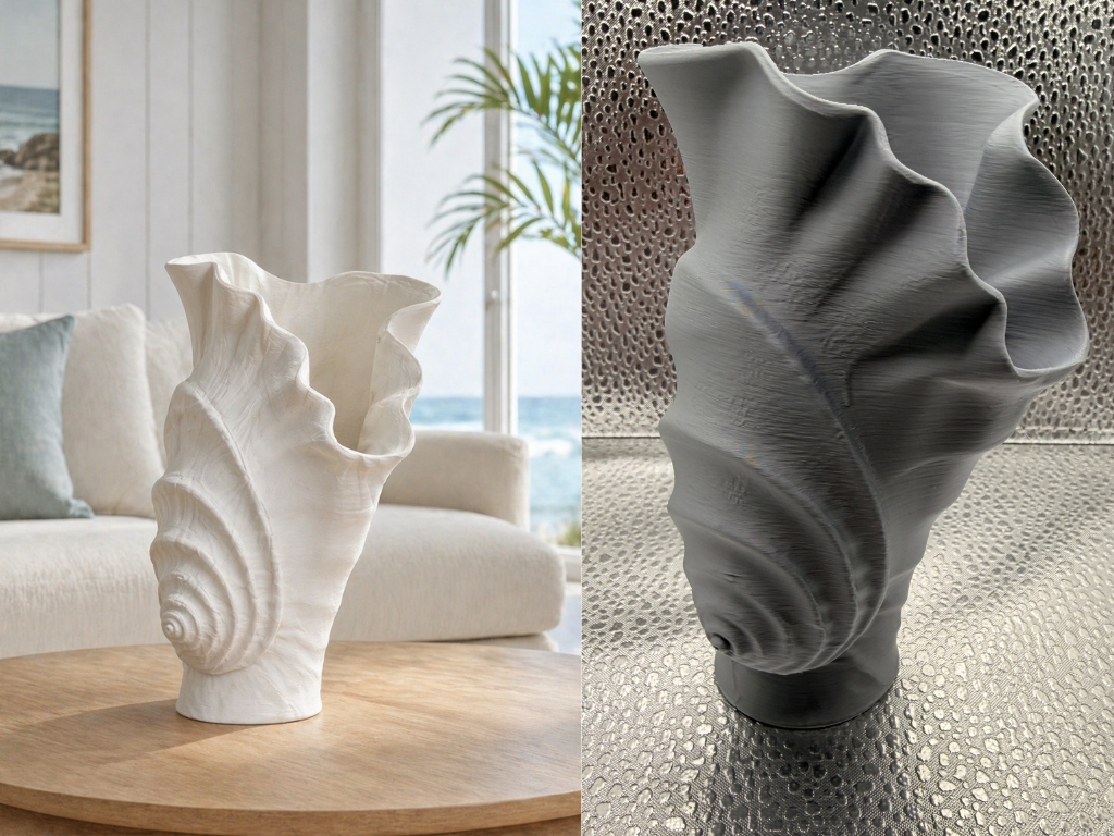 White Ocean Shell Vase Coastal Home Decor