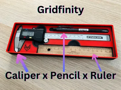Gridfinity Caliper Holder Parkside +Ruler +Pencil
