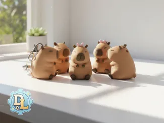 Miniature Capybara Keychain Set