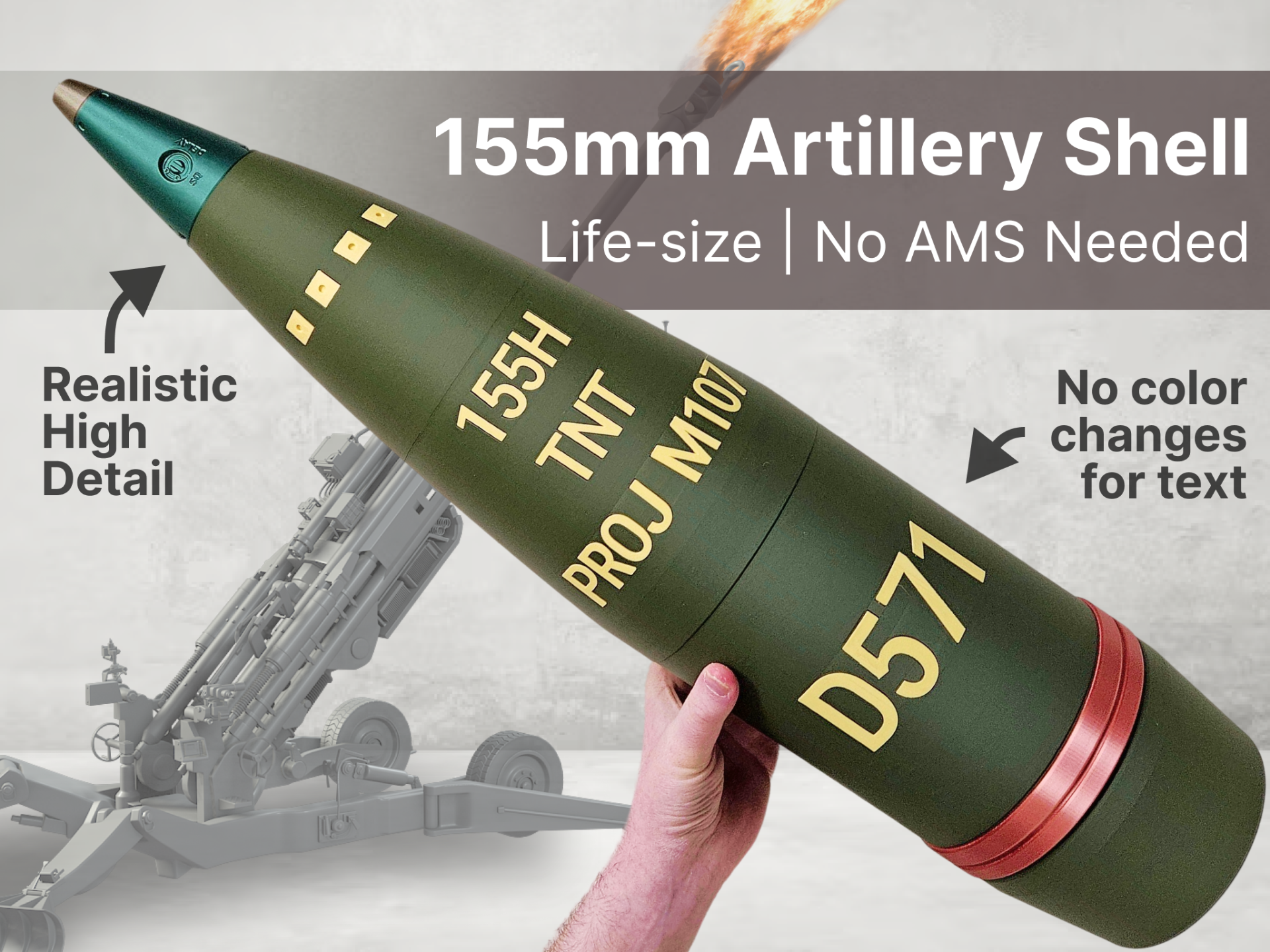 Life-Size 155mm Artillery Shell | High Detail
