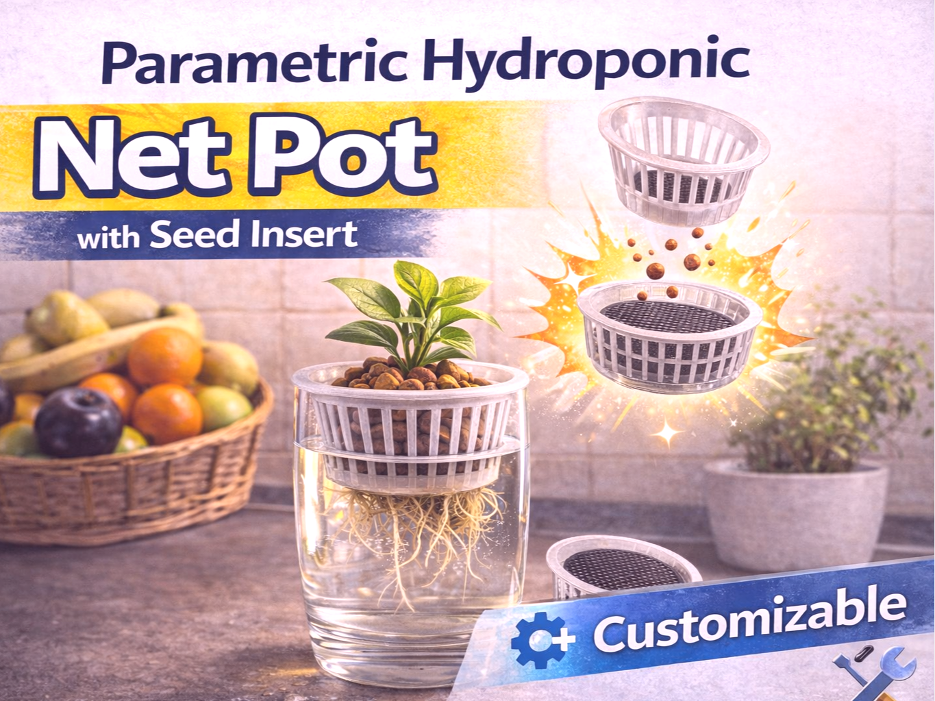 Parametric Hydroponic Net Pot with Seed Insert 