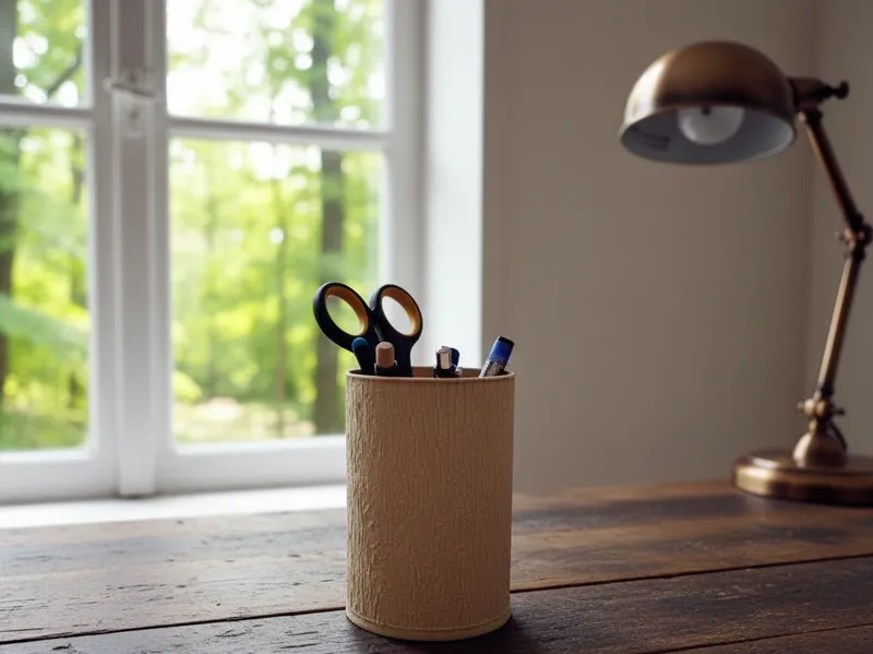 Tree bark pencil holder