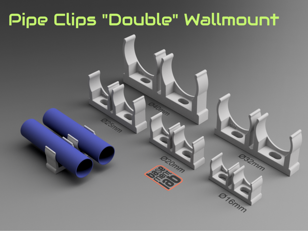 Pipe clip - DOUBLE - Ø 16 / 20 / 25 / 32 / 40mm   