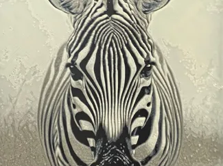At a Watering Hole a cautious Zebra takes a drink 